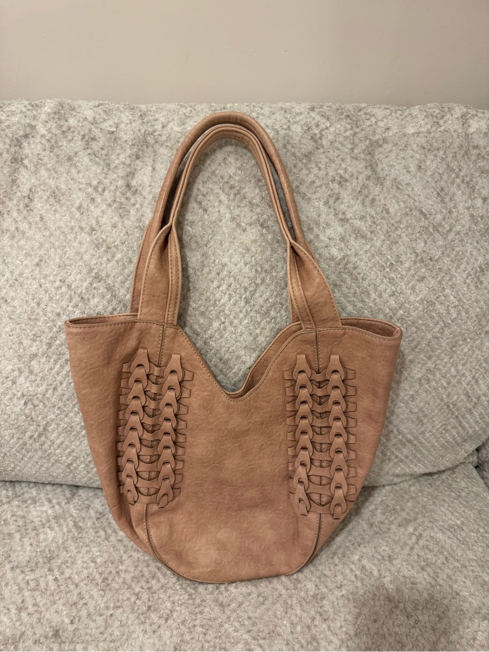Anthropologie Tan Woven-Accent Shoulder Tote